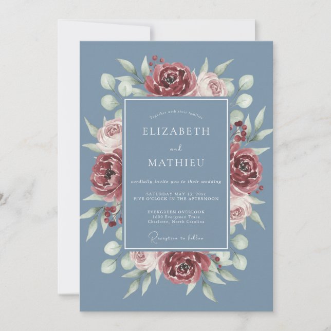 Invitation Mariage au Ranunculus Eucalyptus Marron sur Fond A (Devant)