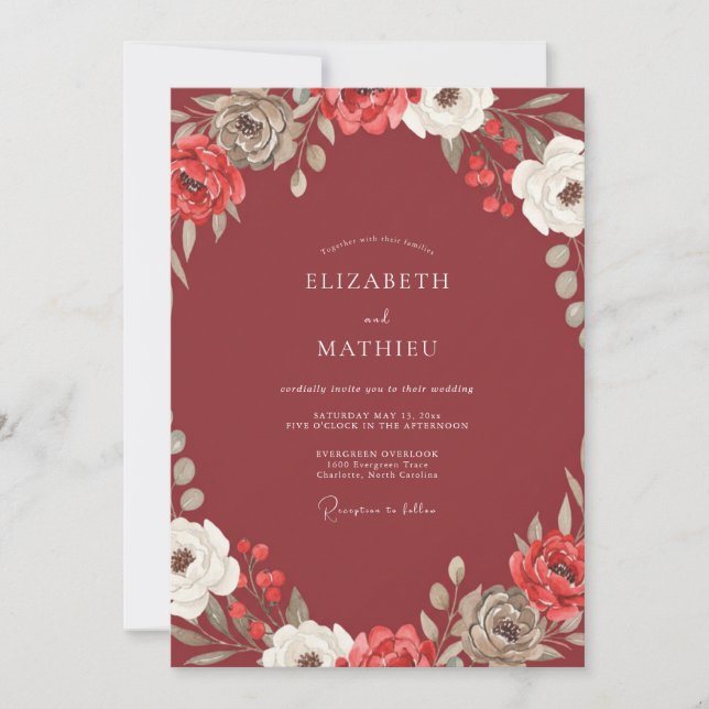 Invitation Mariage au Ranunculus Eucalyptus Marsala (Devant)