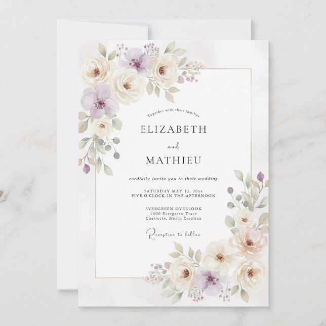 Invitation Mariage au Ranunculus Eucalyptus Mauve (Devant)