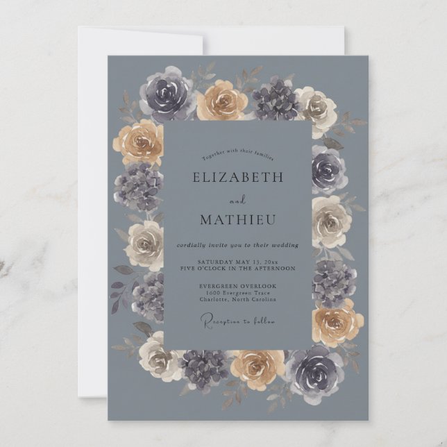 Invitation Mariage au Ranunculus Eucalyptus Mauve Acier (Devant)