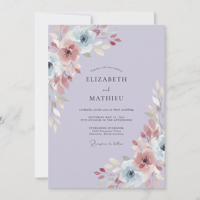 Invitation Mariage au Ranunculus Eucalyptus Mauve Pervenche (Devant)