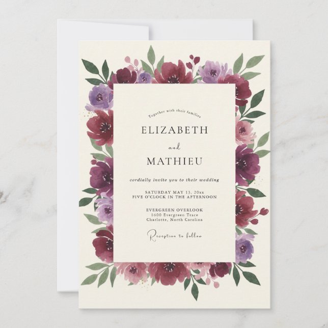 Invitation Mariage au Ranunculus Eucalyptus Mauve Plum (Devant)