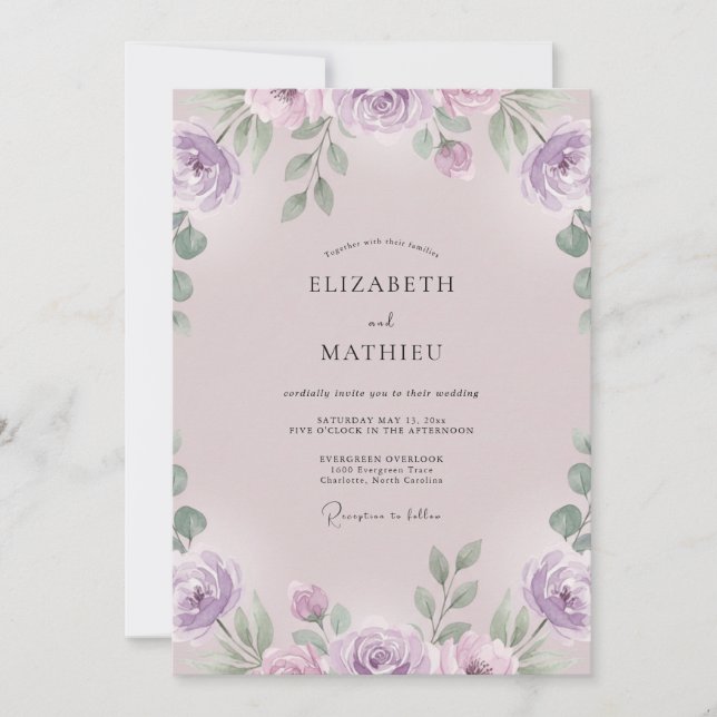 Invitation Mariage au Ranunculus Eucalyptus Mauve Violet (Devant)