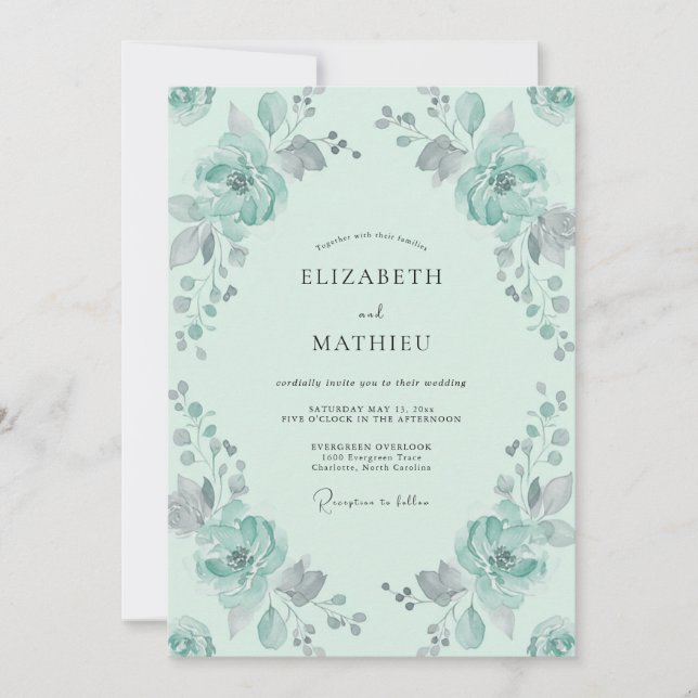 Invitation Mariage au Ranunculus Eucalyptus Menthe (Devant)