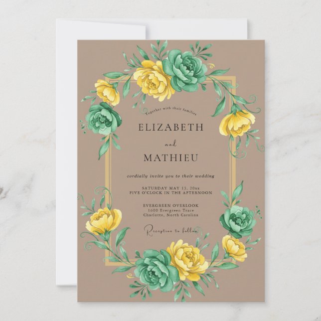 Invitation Mariage au Ranunculus Eucalyptus Menthe Jaune (Devant)
