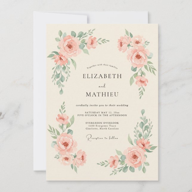 Invitation Mariage au Ranunculus Eucalyptus Menthe Rose (Devant)