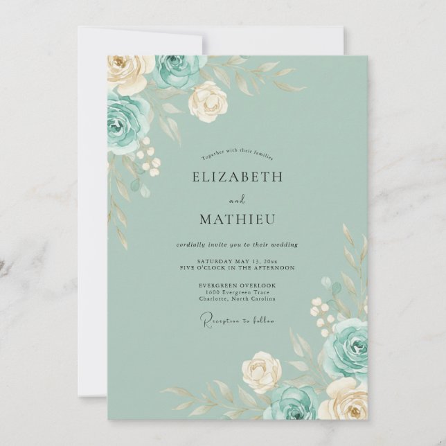 Invitation Mariage au Ranunculus Eucalyptus Mousse de Mer (Devant)