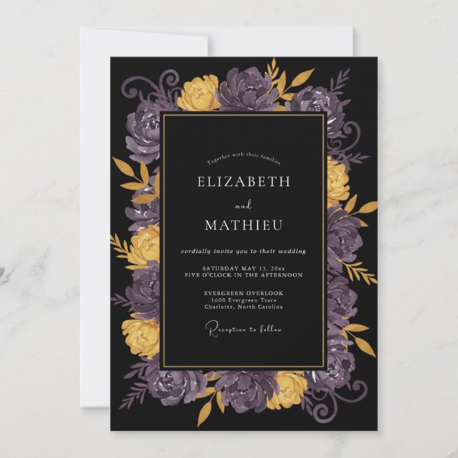 Invitation Mariage au Ranunculus Eucalyptus Noir Violet (Devant)