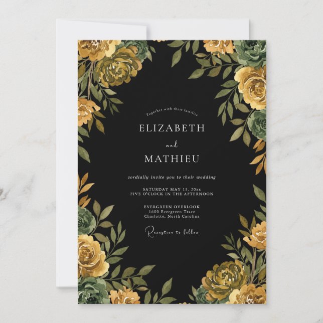 Invitation Mariage au Ranunculus Eucalyptus Ochre Noir (Devant)