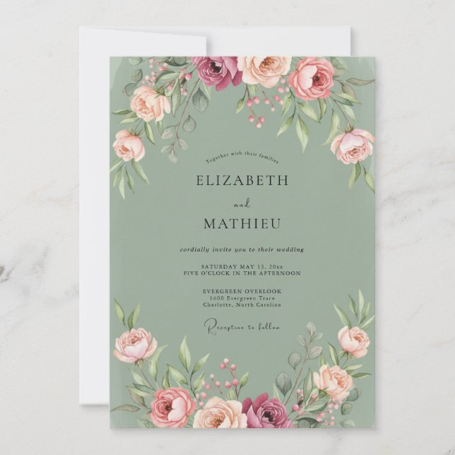 Invitation Mariage au Ranunculus Eucalyptus Olive Poussiéreux (Devant)