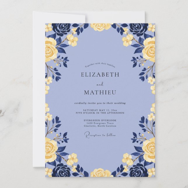 Invitation Mariage au Ranunculus Eucalyptus Or et Pervenche (Devant)