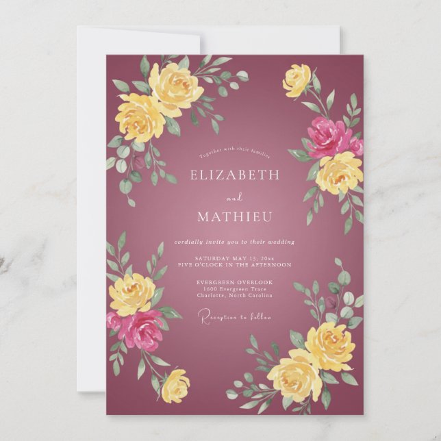 Invitation Mariage au Ranunculus Eucalyptus Or Mauve (Devant)