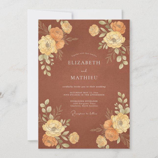 Invitation Mariage au Ranunculus Eucalyptus Or Terracotta (Devant)