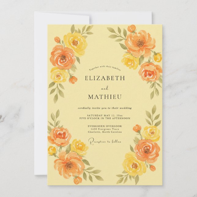 Invitation Mariage au Ranunculus Eucalyptus Orange Doré (Devant)