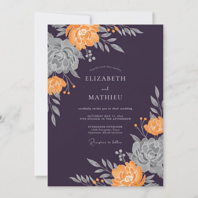 Invitation Mariage au Ranunculus Eucalyptus Orange Prune (Devant)