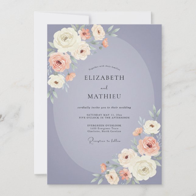 Invitation Mariage au Ranunculus Eucalyptus Péché Pervenche (Devant)