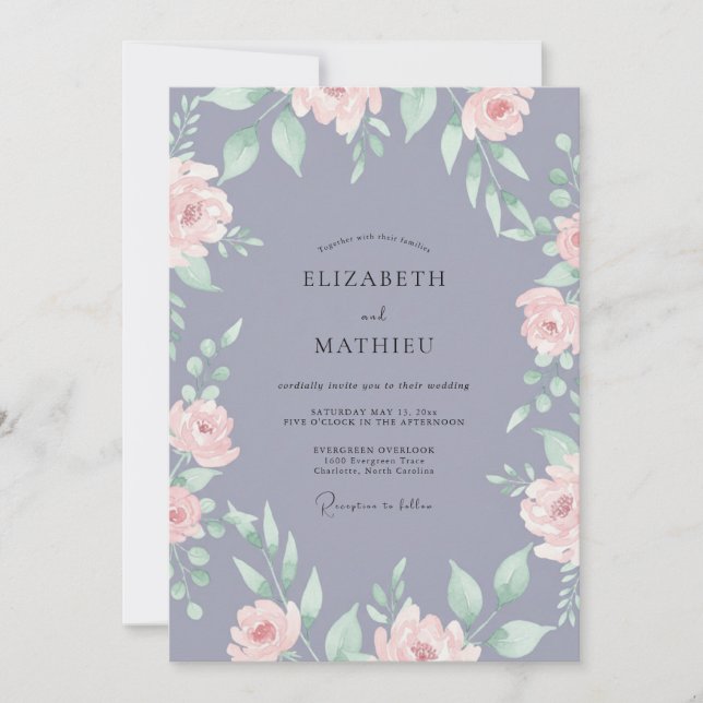 Invitation Mariage au Ranunculus Eucalyptus Pervenche Poussié (Devant)