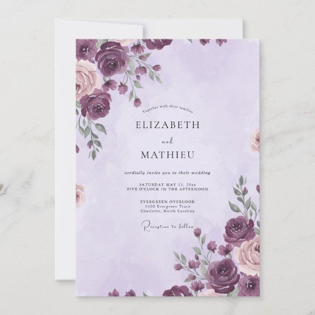 Invitation Mariage au Ranunculus Eucalyptus Prune Profond (Devant)