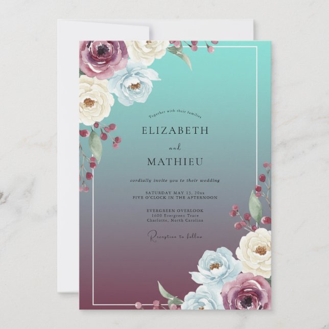 Invitation Mariage au Ranunculus Eucalyptus prune sarcelle (Devant)