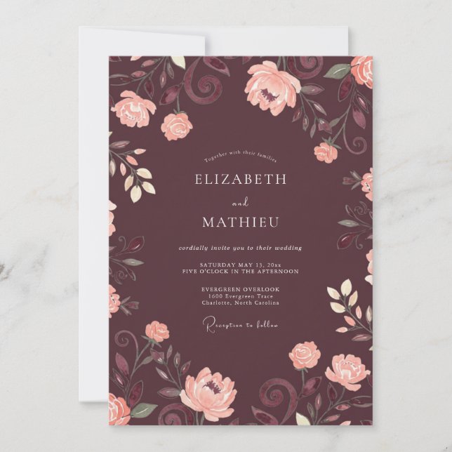 Invitation Mariage au Ranunculus Eucalyptus prune tendre rose (Devant)