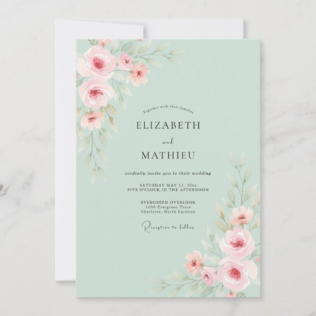 Invitation Mariage au Ranunculus Eucalyptus Rose et Mousse de (Devant)