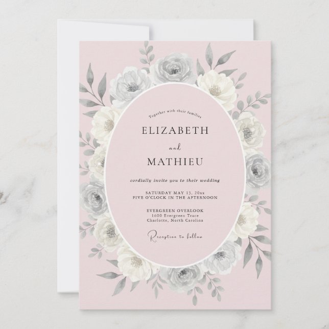 Invitation Mariage au Ranunculus Eucalyptus Rose Pâle (Devant)