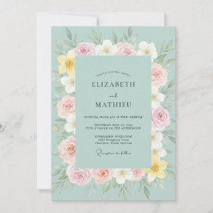 Invitation Mariage au Ranunculus Eucalyptus Rose Pêche Mousse