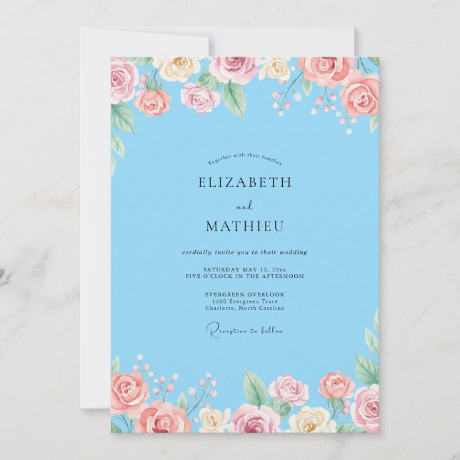 Invitation Mariage au Ranunculus Eucalyptus Rougeur Céleste (Devant)