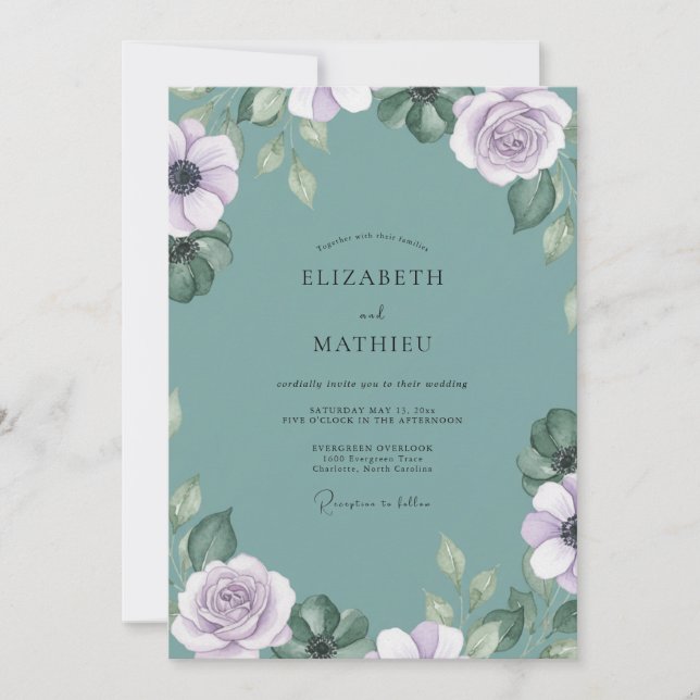 Invitation Mariage au Ranunculus Eucalyptus Sarcelle Atténué (Devant)