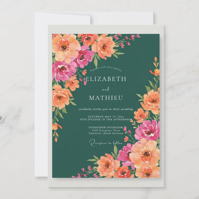 Invitation Mariage au Ranunculus Eucalyptus Sarcelle Foncé (Devant)
