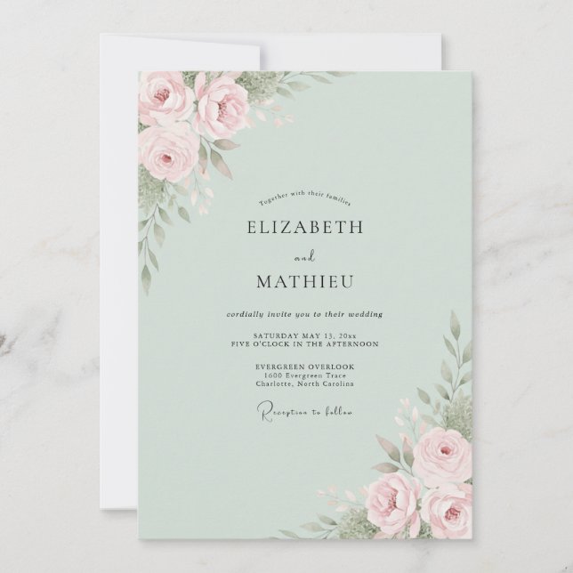 Invitation Mariage au Ranunculus Eucalyptus Sauge Rose (Devant)