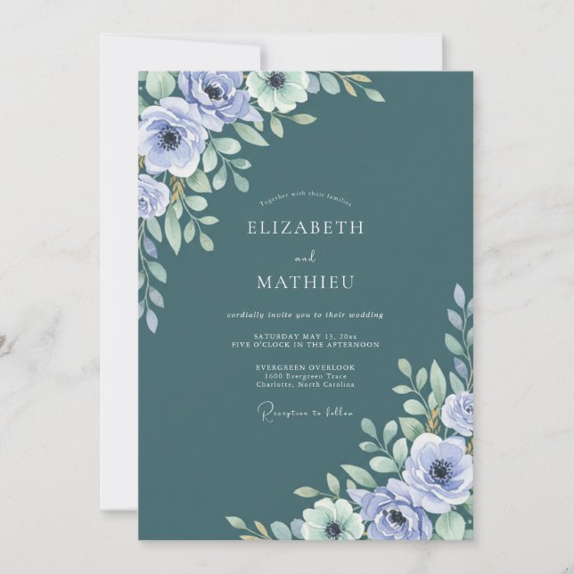 Invitation Mariage au Ranunculus Eucalyptus sur Ardoise Lavan (Devant)