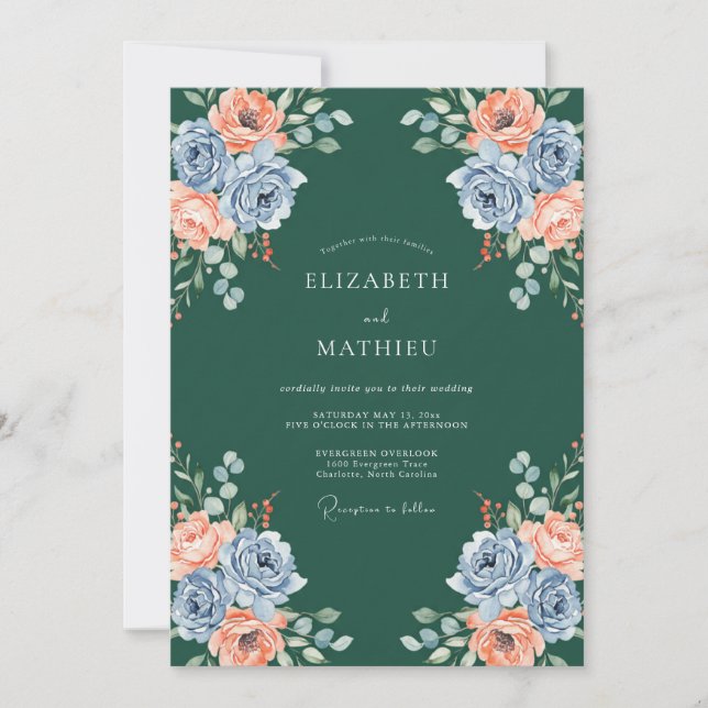 Invitation Mariage au Ranunculus Eucalyptus sur Fond Ardoise  (Devant)