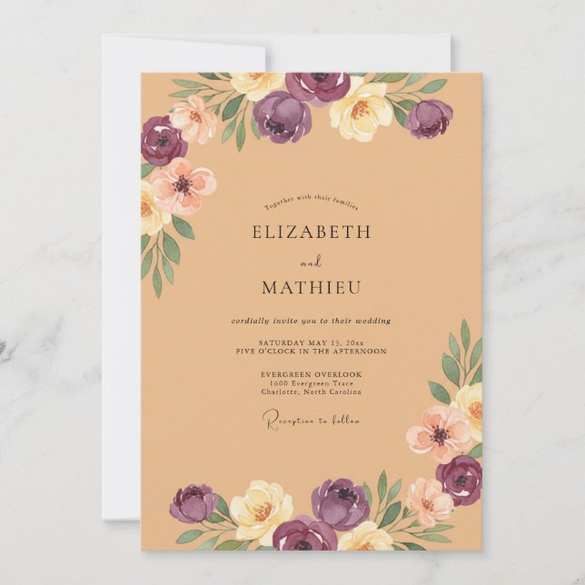 Invitation Mariage au Ranunculus Eucalyptus Tan Abricot (Devant)