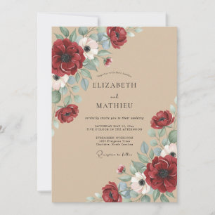 Invitation Mariage au Ranunculus Eucalyptus Taupe Cramoisi