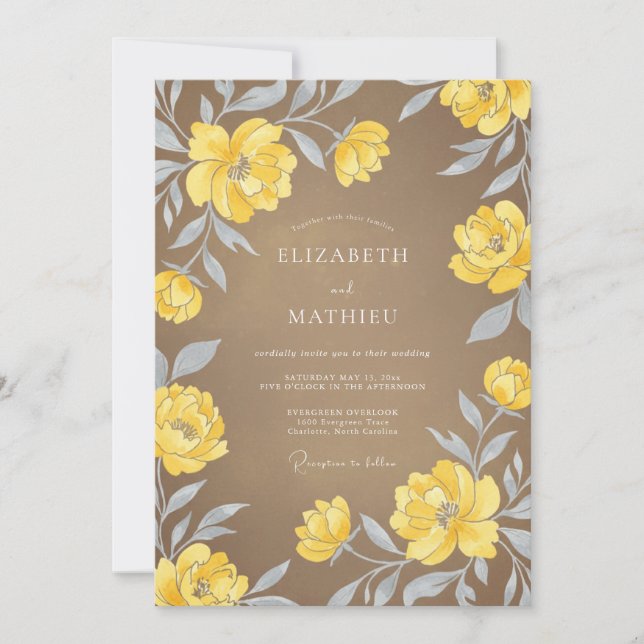 Invitation Mariage au Ranunculus Eucalyptus Taupe Doré (Devant)