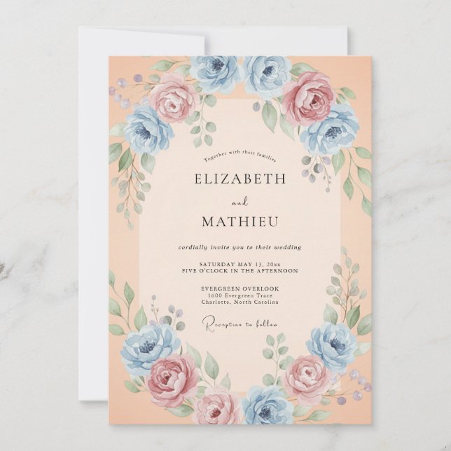 Invitation Mariage au Ranunculus Eucalyptus Teint de Abricot (Devant)