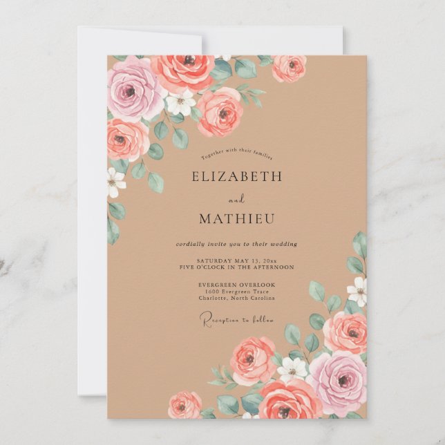 Invitation Mariage au Ranunculus Eucalyptus Teint Rose (Devant)