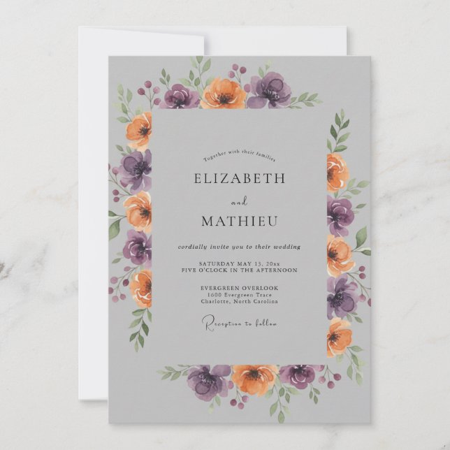 Invitation Mariage au Ranunculus Eucalyptus Terracotta Prune (Devant)