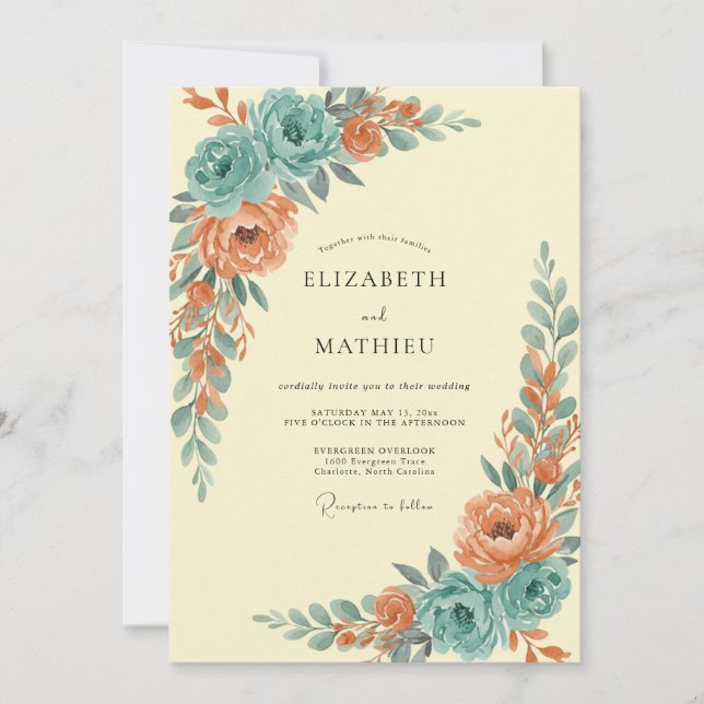 Invitation Mariage au Ranunculus Eucalyptus Turquoise Terre C (Devant)