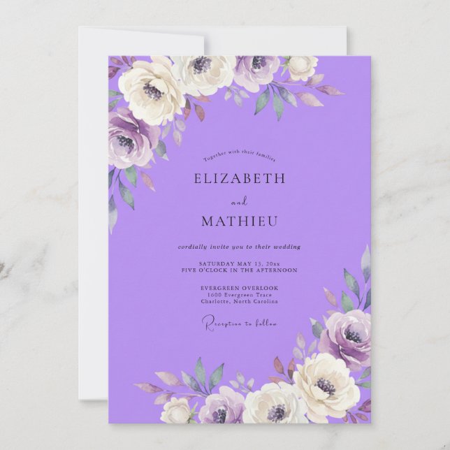 Invitation Mariage au Ranunculus Eucalyptus Violet (Devant)