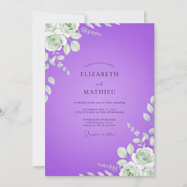 Invitation Mariage au Ranunculus Eucalyptus Violet (Devant)