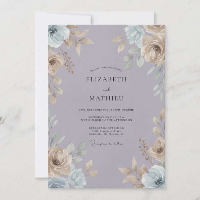 Invitation Mariage au Ranunculus Eucalyptus Violet Ardoise (Devant)
