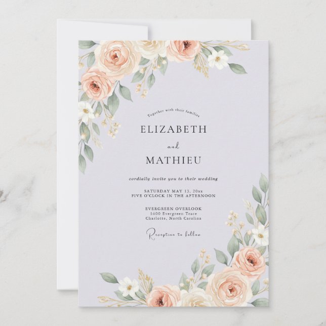 Invitation Mariage au Ranunculus Eucalyptus Violet Clair (Devant)