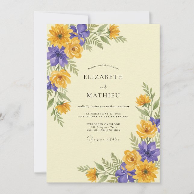 Invitation Mariage au Ranunculus Eucalyptus Violet Doré (Devant)