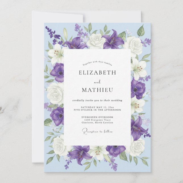 Invitation Mariage au Ranunculus Eucalyptus Violet Periwinkle (Devant)