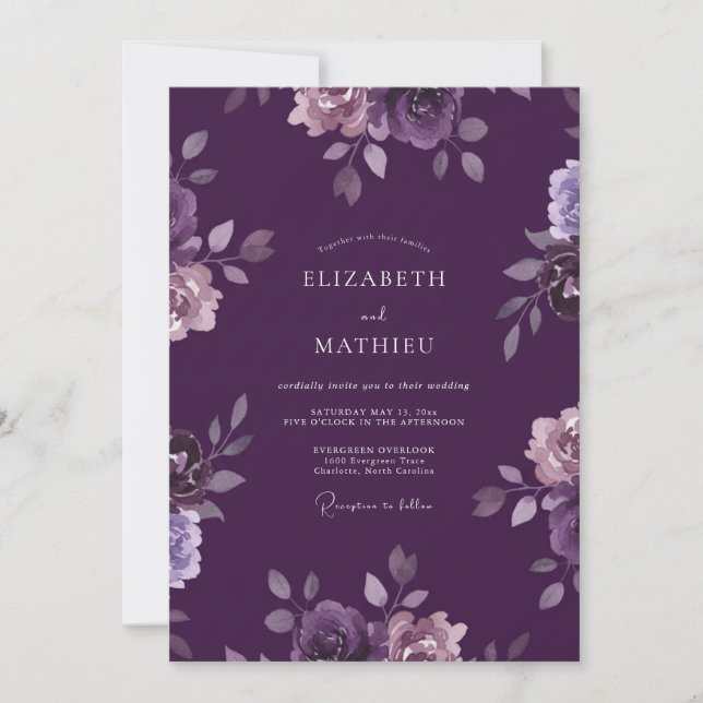 Invitation Mariage au Ranunculus Eucalyptus Violet Profond (Devant)
