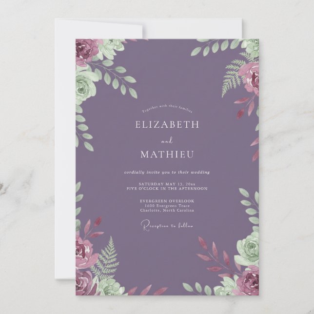 Invitation Mariage au Ranunculus Feuillu Améthyste (Devant)