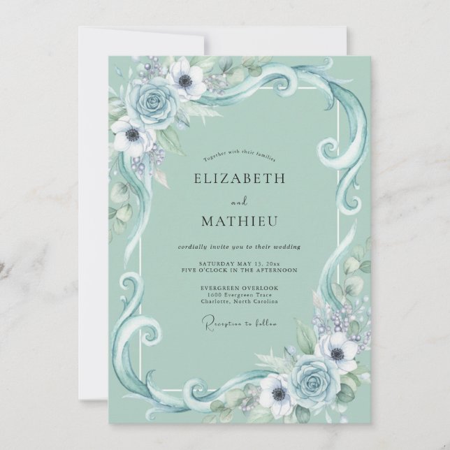 Invitation Mariage au Ranunculus Filigrane Eucalyptus Tonalit (Devant)