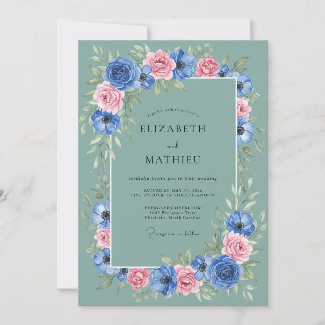 Invitation Mariage au Ranunculus Fleur d'Été Eucalyptus (Devant)